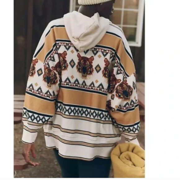 FP Movement Sprint To The Finish Oversized Aztec Tiger Knit Print Hoodie M $198 - Picture 2 of 13